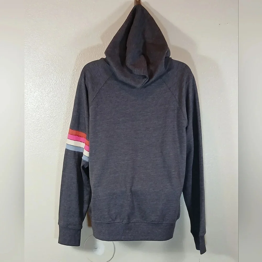 Sundry Women's Multi Stripe Hoodie in Charcoal size Large